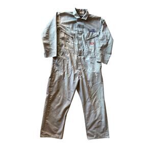 Vintage Dickies Steel Gray Painted Embroidered Workwear Coveralls Size 46 Short